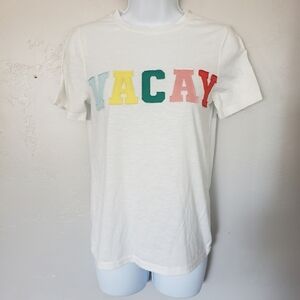 Emberley XS White Short Sleeve T-shirt VACAY Colorful Letters Top